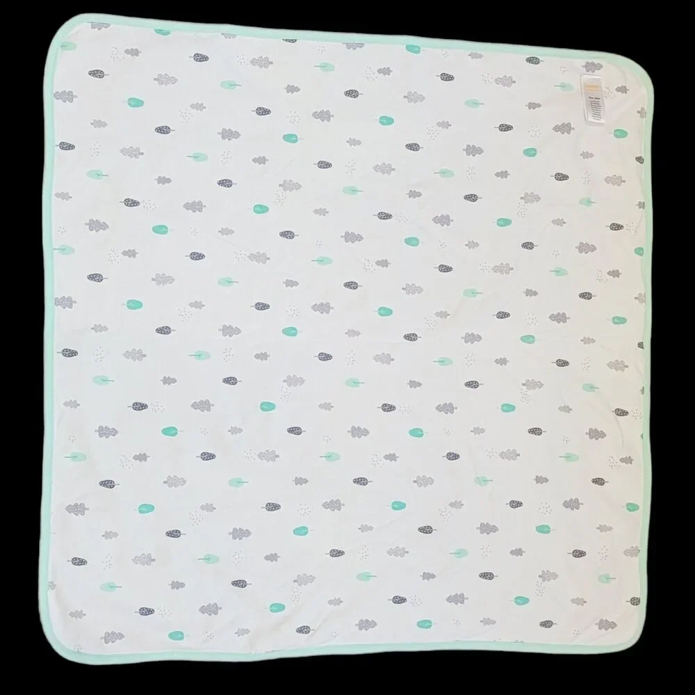 Gymboree Sweet Forest Mouse Baby Blanket Mint Green White Trees Cotton 2016 Teal